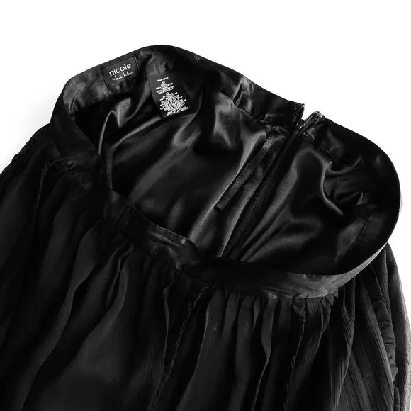 Nicole Miller Women’s Black Chiffon Pleated Knee Length Skirt- Size 10 - Picture 5 of 8